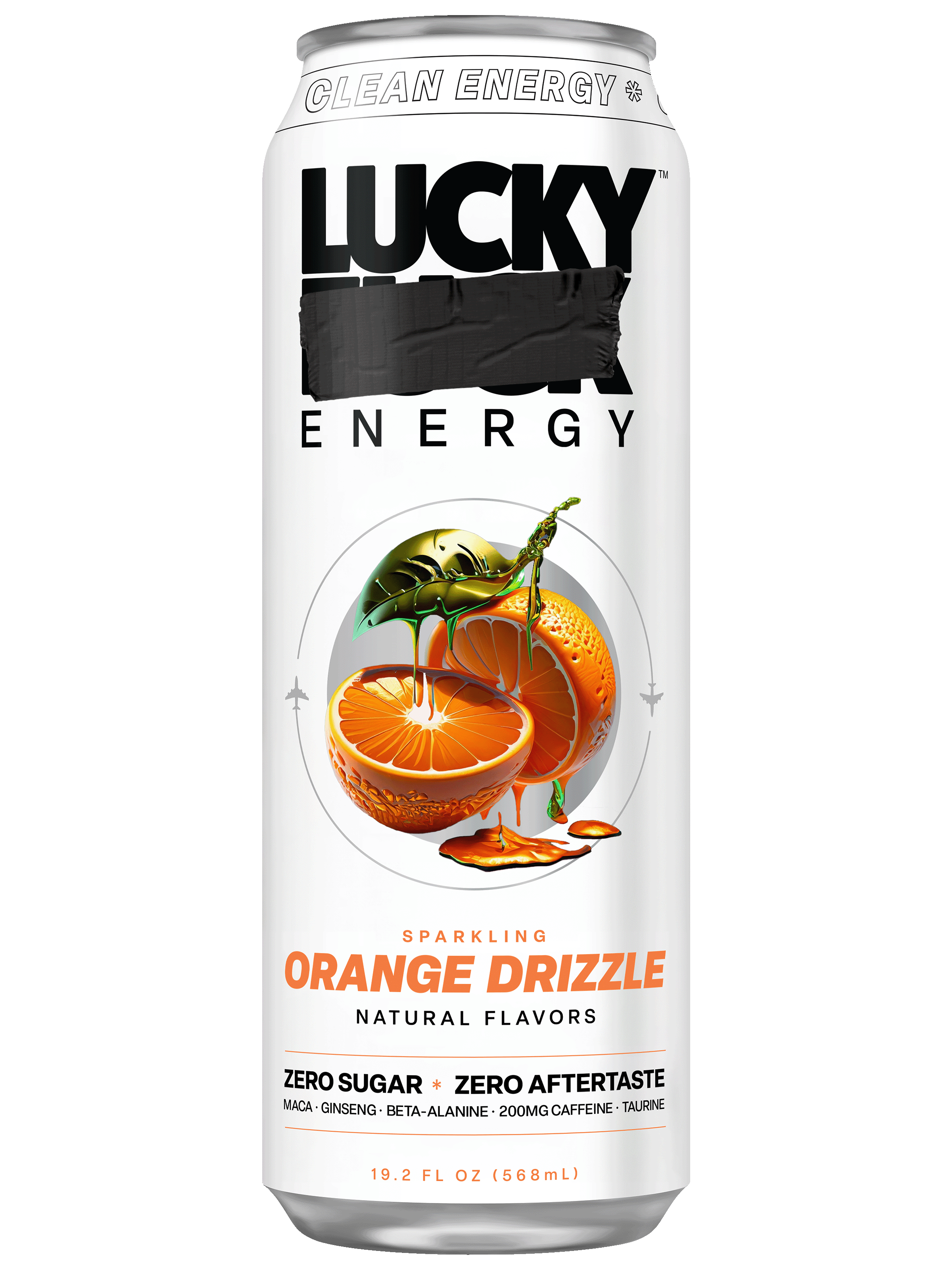 Can with label rendering of Orange Drizzle